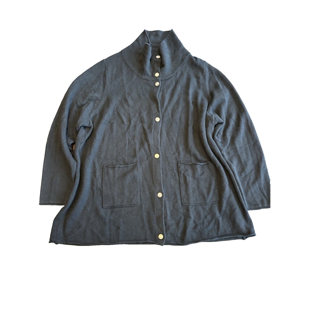 Blue Sky plus-size1x Black long knit cardigan Merino Bamboo Fair‎ trade Pockets